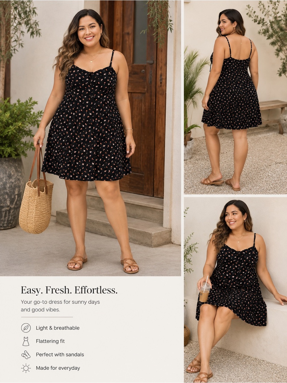 🌸 PAPAYA Black Ditsy Floral Mini Cami Dress - Size L